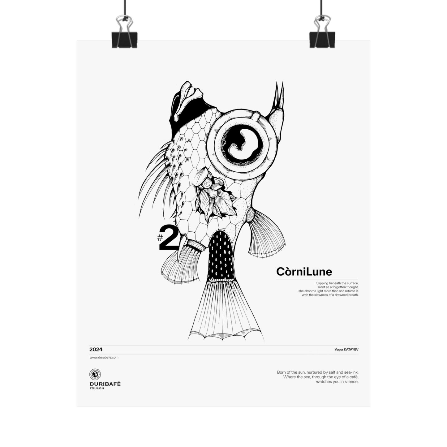 CorniLune – Ink Poster of a Surreal Sea Creature with a Coffee Eye