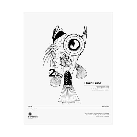 CorniLune – Ink Poster of a Surreal Sea Creature with a Coffee Eye